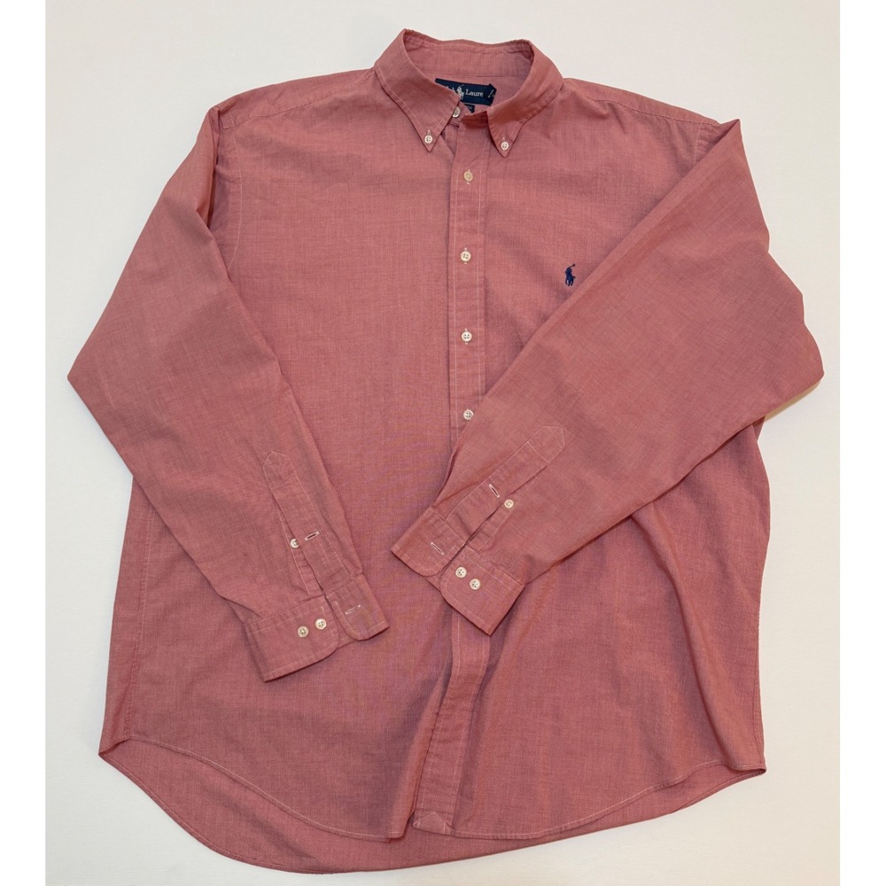 Ralph Lauren Yarmouth Mens 17 34/35 Red Houndstooth Cotton Button Down Shirt